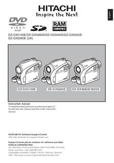 Hitachi DZ GX 5040 E manual. Camera Instructions.